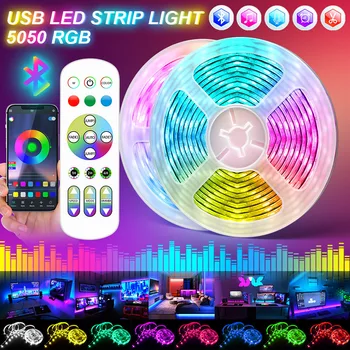 RGB светодиодные фонари USB Светодиодные ленты Wifi Bluetooth 5050 Неоновая RGB лента Диод Гибкая лента Подсветка телевизора Украшение игровой комнаты 7