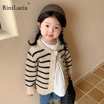RiniLucia Вязаный кардиган для девочек, свитер, детская осенне-зимняя одежда, свитера для девочек, пальто, детская одежда, куртка, детская одежда 5