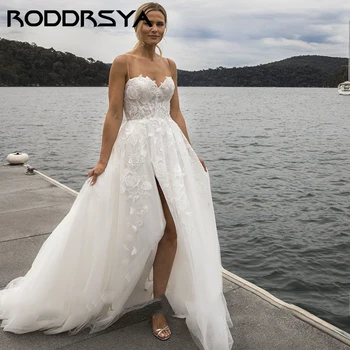 RODDRSYA, Сексуальное свадебное платье без рукавов с высоким разрезом, Милая вечеринка невесты на бретельках, Элегантное свадебное платье из тюля с открытой спиной 4