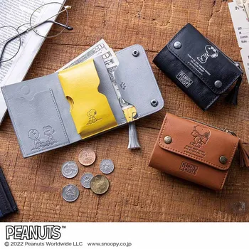 Snoopy Spike Kawaii Японское приложение, трехстворчатый короткий кошелек, Унисекс, клатч с кисточками, Милая сумка для монет, портмоне
