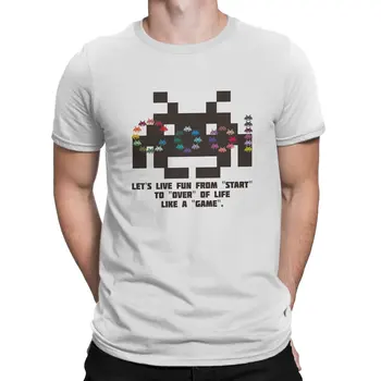Space Invaders, стреляющие в видеоигры, крутая футболка, винтажная мужская футболка Homme с круглым вырезом и коротким рукавом 17