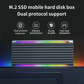 SSD-накопитель из алюминиевого сплава M2 NVMe RGB Case 10 Гбит/с RGB M.2 SSD-Накопитель Type-C USB 3.2 Gen2 для M2 NVME NGFF Mobile Box Adapter 9210B 6