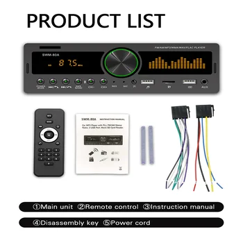 SWM-80A Автомобильный Радиоприемник USB-карта Для Вставки Автомобильного Bluetooth MP3-плеера AUX-IN FM TF-Карта FM-радио Музыкальный плеер Без потерь 7-Цветная Подсветка