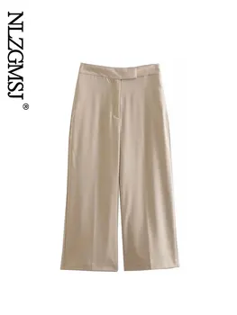 TRAF 2023, Широкие брюки с высокой талией, женские брюки, весенний стиль, Прямые костюмные брюки, широкие повседневные брюки, узкие брюки 10