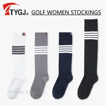 TTYGJ Уличные хлопчатобумажные спортивные носки, женские эластичные чулки для гольфа, женский мягкий чехол для ног до колен, тонкие полосатые носки выше колена 8
