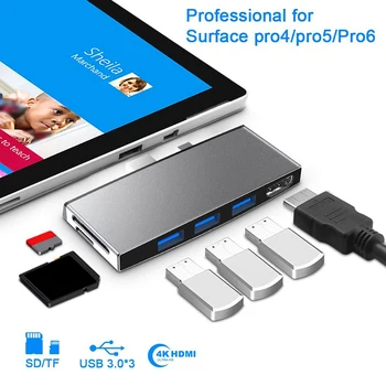 USB-концентратор, портативный порт передачи данных, домашний профессиональный видеовыход для путешествий и офиса из алюминиевого сплава, расширяющий скорость, подходит для Surface Pro6 10