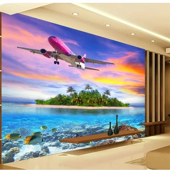 wellyu На заказ, большой настенный художник 3D HD, подводный мир, остров черепах, самолет, обои для стен papel de parede