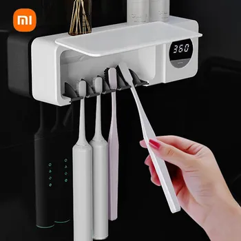 Xiaomi Портативная коробка для зубных щеток, дезинфекционная стойка, настенный держатель для зубных щеток, УФ-бактерицидная лампа Без перфорации, Ванная комната, туалет 1