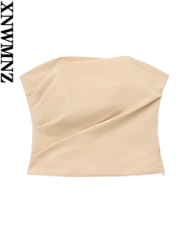 XNWMNZ 2023, женский модный топ с прямым вырезом без бретелек или брюки на молнии с высокой талией, женские шикарные комплекты из двух предметов 2