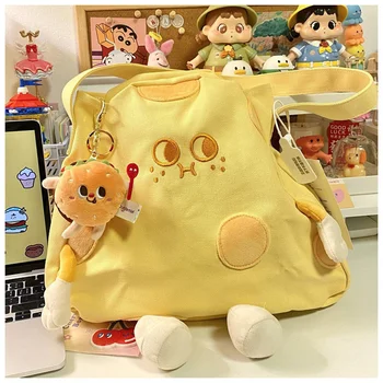 Y2K Корейская сырная кукла, желтая милая диагональная сумка для девочек, холщовые сумки для подруг, кошелек, повседневные эстетические сумки через плечо для женщин 17