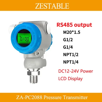 ZA-P2088 Датчик давления Передатчик 4-20 мА RS485 Светодиодный и ЖК-дисплей Датчик Давления Воды Масла Топлива Воздуха 0-1 МПа 20 бар 100 бар 17