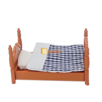 Аксессуары для миниатюрного игрушечного домика Миниатюрная модель реалистичной мини-мебели Кровать, одеяло и подушка 6