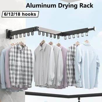 Алюминиевая сушилка для одежды с поворотом на 360 ° Складная Легкая Вешалка для одежды Балкон Открытый Крытый Настенный Сушильный шкаф 7