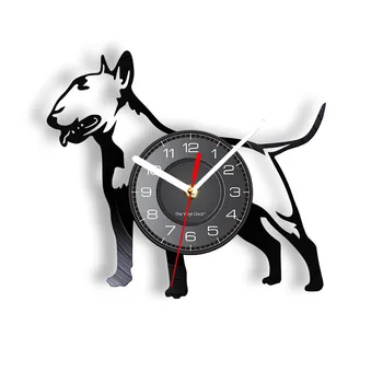 Английский Бультерьер Виниловая пластинка Бесшумные настенные часы Собака Спиральные часы Щенок Собачка домашнее животное настенные часы подарок владельцу бультерьера 5