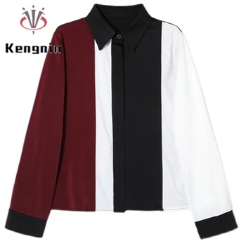 Атласная шелковая женская рубашка 2022 Весенний топ Женский Свободный Большого размера в стиле пэчворк Женская блузка с длинным рукавом Женская блузка KN366