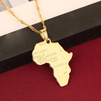 Африканская карта Кулон Ожерелье Женщины Девушка 24K Золотой цвет Кулон Ювелирные изделия Мужчины Африканская карта Хип-хоп Товар Оптом 10