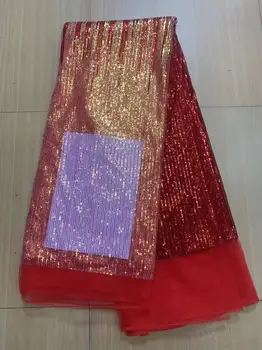 Африканская кружевная ткань 2023 Высококачественная Французская сетчатая кружевная ткань с красными золотыми блестками, Нигерийские кружевные ткани для свадебного платья 14