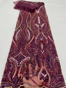 Африканская кружевная ткань с блестками и бисером 2023 Высококачественная кружевная ткань из французской сетки с бисером, Нигерийские кружевные ткани для пошива свадебных платьев 14