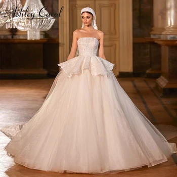 Бальное платье Эшли Кэрол, свадебное платье 2022, Женственное платье без бретелек, расшитое бисером, кружевная принцесса-невеста, Блестящая свадебная юбка с длинным хвостом, без спинки 8