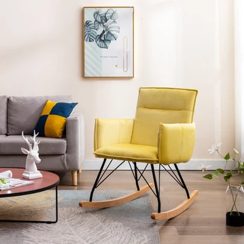 Бархатное кресло-качалка Morden, мягкое кресло-качалка с акцентом, удобное боковое кресло для гостиной и спальни, желтый 10