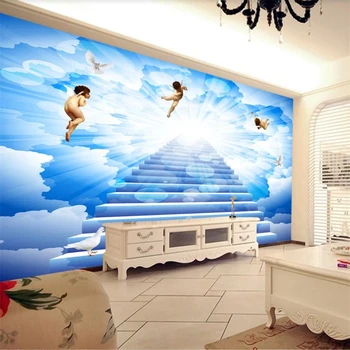 бейбехан Пользовательские обои 3d фреска голубое небо белые облака ангел благословляющий фон стены гостиная спальня церковь 3d обои