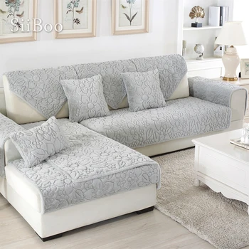 Бело-серый стеганый чехол для дивана с цветочным рисунком плюшевые длинные меховые чехлы fundas de sofa секционные чехлы для диванов fundas de sofa SP4957 2