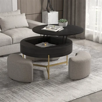Белый многофункциональный подъемный столик для хранения, 35,5x23,6x17 дюймов, современный круглый журнальный столик со скрытым отделением, для гостиной