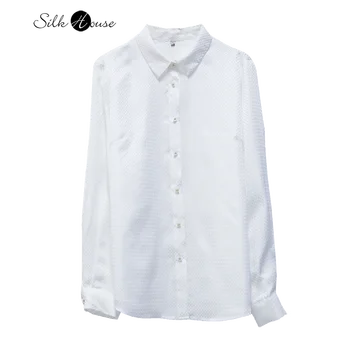 Белый Шелк Тутового цвета, Маленький Квадратный Жаккардовый Атлас, Универсальная Повседневная Шелковая Женская Однобортная Офисная рубашка 10