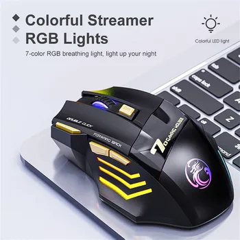 Беспроводная мышь GW-X7 2,4 ГГц RGB, перезаряжаемая Эргономичная игровая мышь с 7 кнопками для компьютерных геймеров, офисных мышей с разрешением 3200 точек на дюйм 11