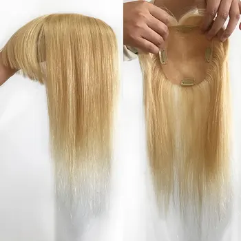Блонд #613 Чистый цвет Натуральных человеческих волос С челкой, натуральные заколки-шиньоны для женщин, скрывающие выпадение седых волос. 5
