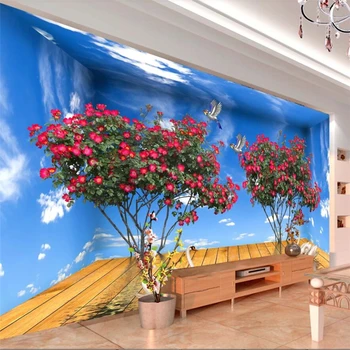 большая настенная роспись wellyu по индивидуальному заказу с 3D пространством под голубым небом, весенними цветами, красивыми фоновыми обоями 15