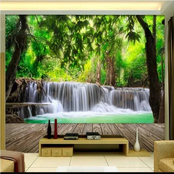 большая фреска wellyu на заказ, деревянная доска, лесной водопад, природный пейзаж, фон для телевизора, обои для стен, 3D 3