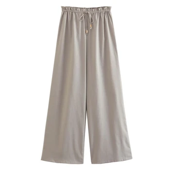 Брюки Maxdutti в стиле инди-фолк с высокой талией, женские широкие брюки, модные женские летние свободные льняные брюки 17