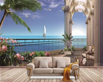 бэйбехан Украшение спальни гостиной на заказ картина пейзаж с видом на море пейзаж кокосовая пальма пляж фон обои 9