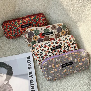 Вельветовый цветочный дорожный косметический кошелек для губной помады, сумка для хранения Kawaii, женские сумки для макияжа, органайзер, кошелек, пенал, сумки 4