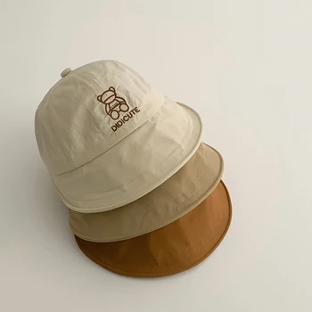 Весенне-летние детские солнцезащитные шляпы с вышивкой Милого медведя Для мальчиков и девочек, мягкие кепки, хлопковая осенняя детская рыбацкая шляпа 7