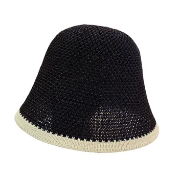 Весенне-летняя Женская Широкополая вязаная шапка, однотонная солнцезащитная шляпа, повседневная складная пляжная кепка, рыбацкие кепки 17