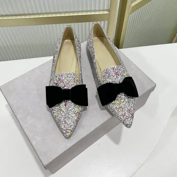 Весенние пикантные туфли-лодочки Gretel Женская обувь с узлом-бабочкой из натуральной кожи, Туфли на плоской подошве с острым носком, Модные туфли-лодочки Zapatos De Mujer 11