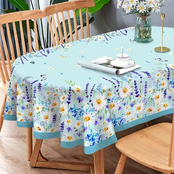 Весенняя прямоугольная скатерть с цветочной бабочкой и голубой ромашкой, декор кухонного стола, водонепроницаемое покрытие стола для праздничных украшений для вечеринок