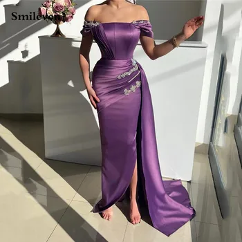 Вечерние платья Русалки Smileven фиолетового цвета из Саудовской Аравии со складками на плечах, выпускные платья Robe De Marieer, вечернее платье для выпускного вечера