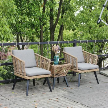 Вилла Внутренний Двор Балкон Ротанговый Стул Комплект из Трех Частей Nordic Leisure Outdoor Chair Комбинированная Уличная Мебель Шезлонги 16