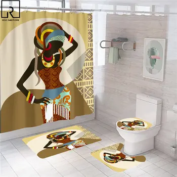 Винтажная афроамериканская женская занавеска для душа, водонепроницаемая ширма для ванны, набор ковриков для ванной, перегородка, коврик для ног, декор ванной комнаты 6