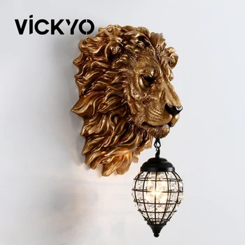 Винтажный настенный светильник VICKYO с львиной головой, креативные светодиодные настенные светильники из смолы для гостиной, спальни, домашнего освещения, украшения