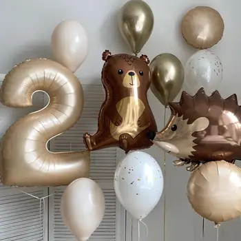 Воздушные шары из фольги с ежом и медведем в джунглях 40 дюймов, карамельно-коричневый Номерной баллон, детский душ, украшение для детского дня рождения, подарочная поставка 