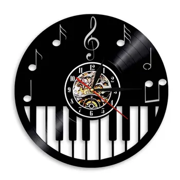 Воспроизведение музыкальных нот на пианино Виниловая пластинка Настенные часы Современная музыкальная тема ручной работы Настенный декор для гостиной спальни 17