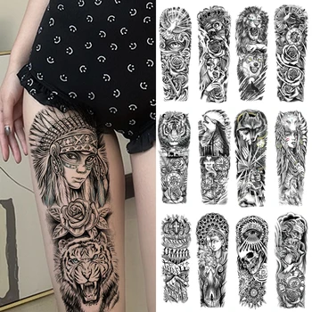 Временная татуировка Тигра на рукаве с большой рукой, водонепроницаемая для мужчин и женщин, сексуальный нарисованный боди-арт, накладная наклейка с татуировкой Льва на всю руку
