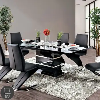Выдвижной обеденный стол, черное 78-дюймовое гладкое основание, Хромированная отделка с листьями, современный дом для гостиной 16