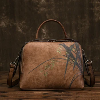 Высококачественная женская сумка-тоут из натуральной кожи, сумка через плечо с цветочным узором, сумки-мессенджеры с верхней ручкой из натуральной воловьей кожи 12