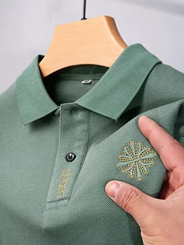 Высококачественная мужская футболка с длинным рукавом из 100% хлопка, осень 2022, свободный большой топ, модная мужская рубашка поло с вышивкой Paul, лацкан 6