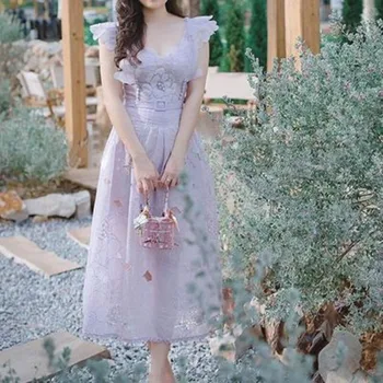 Высококачественное Роскошное дизайнерское летнее платье для подиума, Женское кружевное открытое винтажное платье с вышивкой в виде цветка, Элегантные вечерние платья Vestidos 6